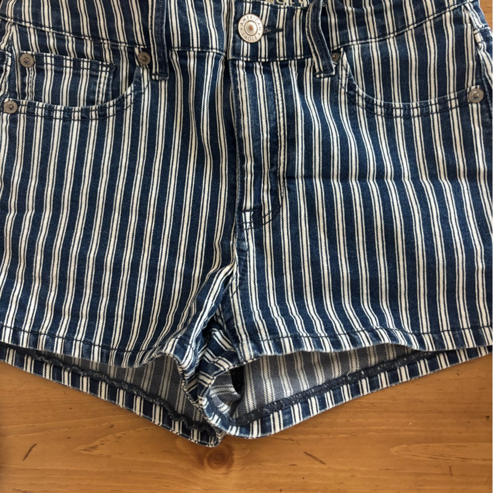 American Eagle Outfitters Navy and White Striped Jean Shorts